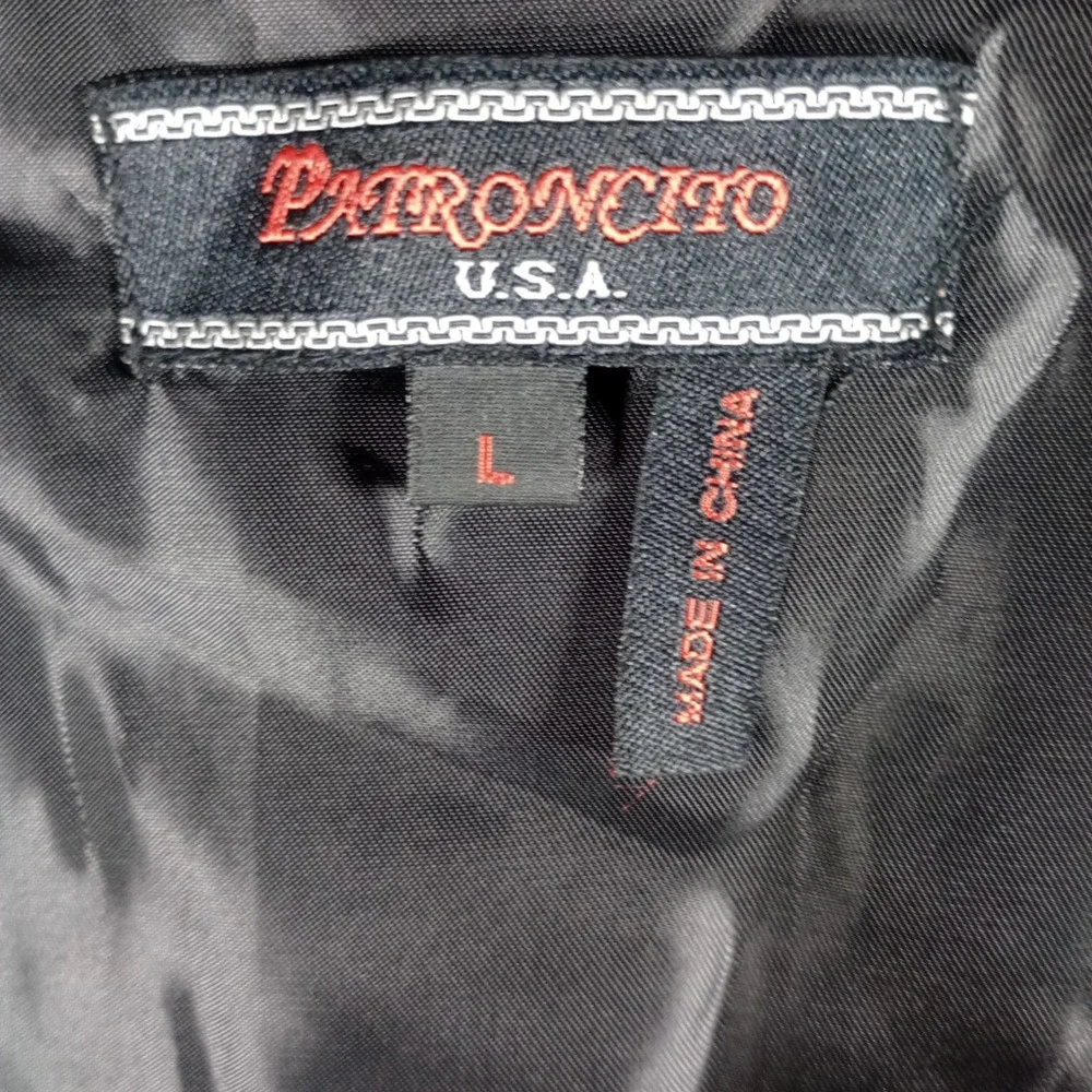 Patroncito USA Vest Mens Large Black Winged Cross Graphic Gothic Biker Emo Punk